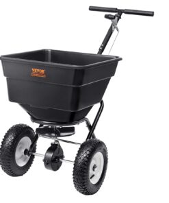 VEVOR 100 LB (56L) Walk-Behind Broadcast Spreader with 30-Step Adjustment and 30 cm (12") Wheels