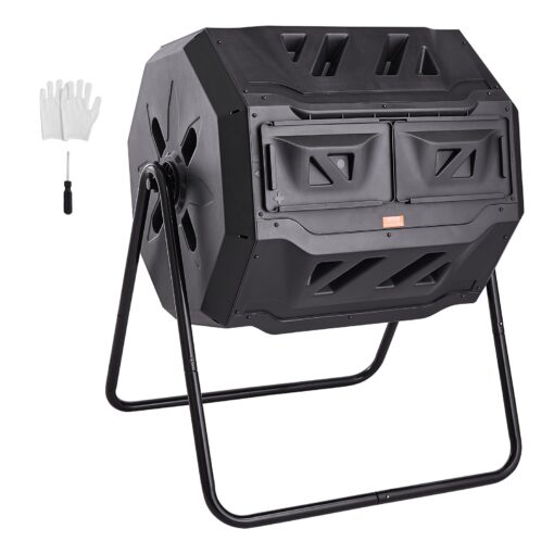 VEVOR 163 Liter 43 Gallon Dual Chamber Rotating Compost Tumbler with 2 Sliding Doors