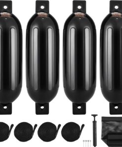 VEVOR 6.5 x 23 Inch (16.5 x 58 cm) Black Inflatable Ribbed Boat Fenders for 16-26 ft Vessels with Accessories