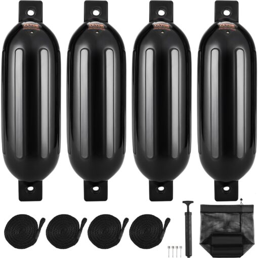 VEVOR 65 x 23 Inch 165 x 58 cm Black Inflatable Ribbed Boat Fenders for 16 26 ft Vessels with Accessories