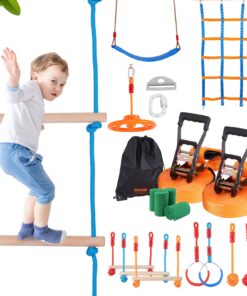 VEVOR Ninja Warrior Obstacle Course for Kids - 17m (2x56 ft) Outdoor Slackline Set with 12 Adjustable Obstacles