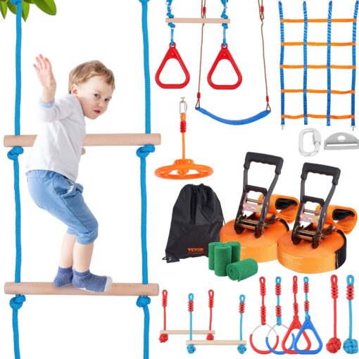 VEVOR Outdoor 18m Ninja Warrior Obstacle Course for Kids with 14 Adjustable Obstacles