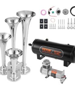 VEVOR 150DB 4 Trumpet Train Air Horn Kit with 160 PSI Compressor and 9.8L (2.6 Gal) Tank for 12V Vehicles