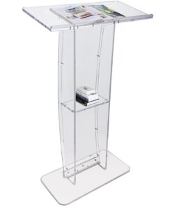 VEVOR 120 cm (47 inch) Clear Acrylic Podium Stand with Wide Reading Surface & Storage Shelf for Church