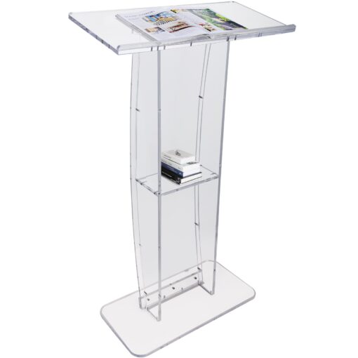 VEVOR 120 cm 47 inch Clear Acrylic Podium Stand with Wide Reading Surface Storage Shelf for Church