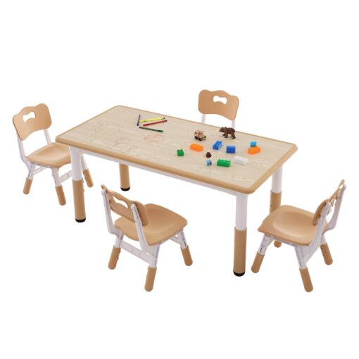 Height Adjustable Kids Craft and Play Table Set with 4 Chairs