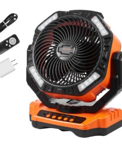 VEVOR 33cm Portable Rechargeable Fan with LED Lantern