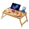 Adjustable Bamboo Patterned Bed Tray Table with Foldable Legs  Media Slot