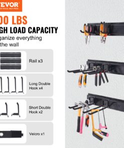 Wall Mount Storage Rack with 6 Adjustable Hooks and 3 Rails