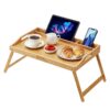 VEVOR Adjustable Bamboo Bed Tray Table with Foldable Legs  Media Slot
