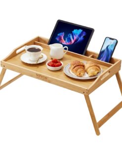 VEVOR Adjustable Bamboo Bed Tray Table with Foldable Legs & Media Slot