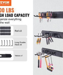 Wall Mount Storage Rack with 6 Adjustable Hooks and 3 Rails