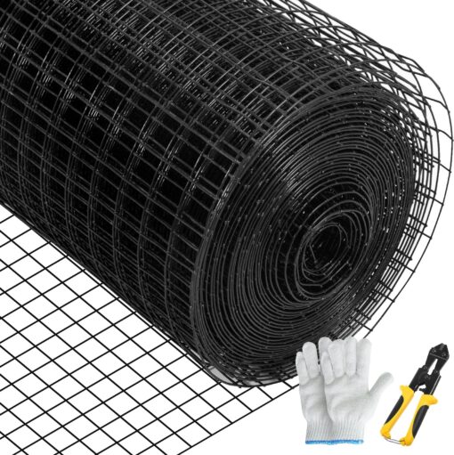 VEVOR 122m x 1524m 25mm x 25mm Mesh Vinyl Coated Galvanized Steel Hardware Cloth with Cutting Pliers Gloves