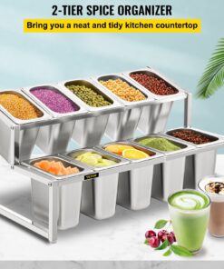 Adjustable 35-60 cm (13.8-23.6 inch) 2-Tier with 10 Pans and Ladles for Kitchen and Pantry