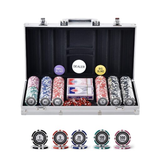 VEVOR 300 Piece Poker Chip Set with Aluminum Case Complete Casino Game Set with 115g Chips