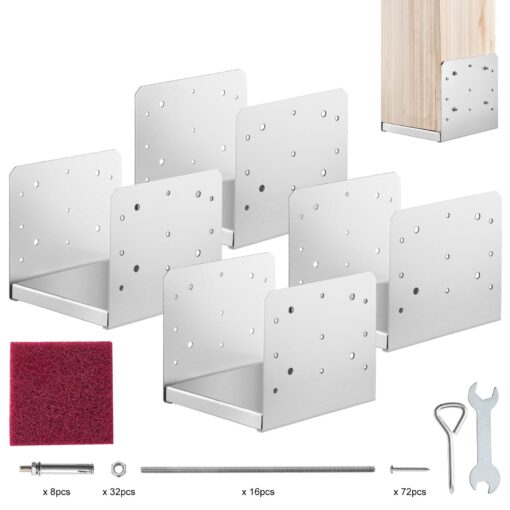 VEVOR Stainless Steel Adjustable Post Base 190x200x180mm 75x79x71in 4Pcs for 8x8in Columns