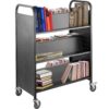 VEVOR Steel Library Book Cart with 3 Single Sided Shelves and Lockable Casters