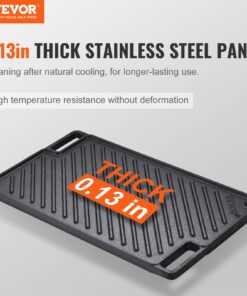 24.6cm x 42.4cm (9.7" x 16.7") Pre-Seasoned Non-Stick Double Burner Griddle Pan with Handles for BBQ and Gas Grill