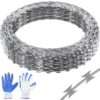 VEVOR Galvanized Razor Wire 30m 98 ft   Double Spiral Barbed Fencing with Sharp Blades for Security