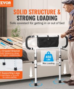 180° Foldable Bed Assist Rails with Adjustable Handle and Storage