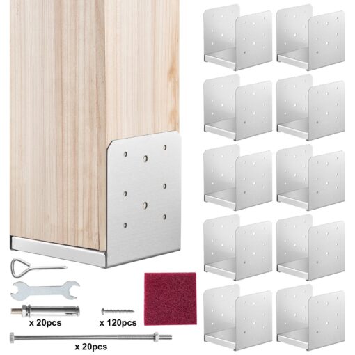VEVOR Stainless Steel Adjustable Post Base 150x1397mm Internal for 6x6 Inch Columns Set of 10