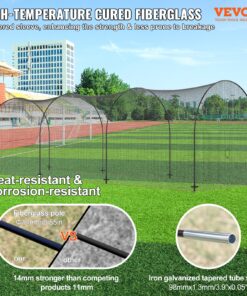 12x12ft Enclosed Practice Net with Heat-Resistant Fiberglass Poles