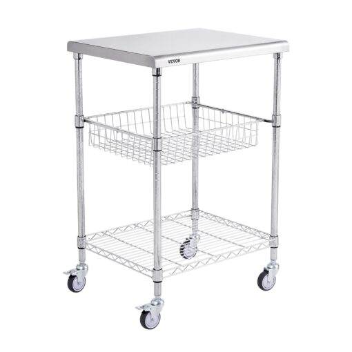 VEVOR 3 Tier Steel Kitchen Utility Cart with Adjustable Shelves