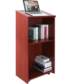 VEVOR Mobile Wood Podium Stand with Adjustable Shelves and Slant Desktop