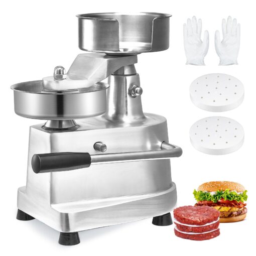 VEVOR komerciālais Hamburgeru Patty Maker 130mm5 collu regulējams nerūsējošā tērauda preses ar 1000 Patty papīriem