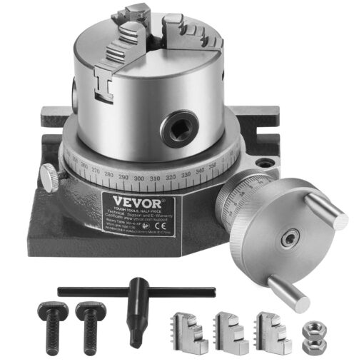 VEVOR 100 mm 4 Inch Precision Milling Rotary Table with 80 mm 31 Inch 3 Jaw Chuck and M10 T Bolts for Horizontal and Vertical Mounting in Milling Machines