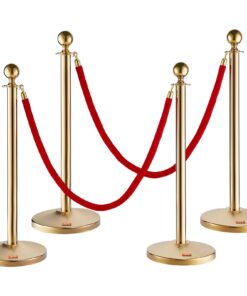 VEVOR 4-Pack Golden Stanchion Posts with 2 x 1.5m (5ft) Red Velvet Ropes