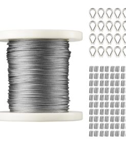 VEVOR 1.6mm (1/16 inch) Stainless Steel Wire Rope Kit - 304 Marine Grade with 80 Sleeves & 20 Thimbles