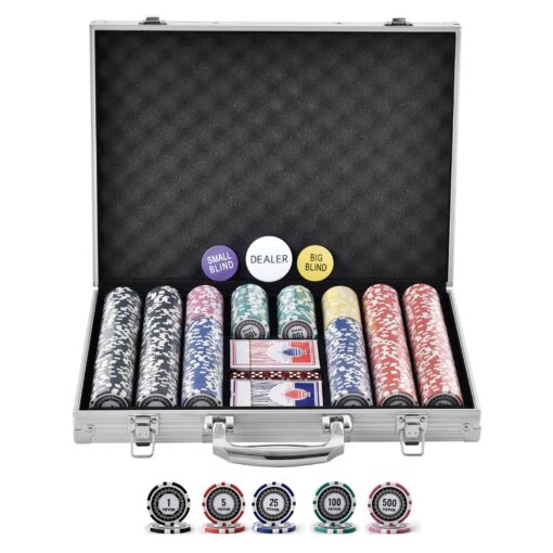 VEVOR 500 Piece Poker Chip Set with Aluminum Case 115g 041 oz Casino Chips