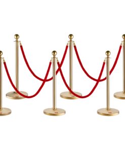 VEVOR 6-Pack Golden Stanchion Posts with 4 x 1.5m (5ft) Red Velvet Ropes