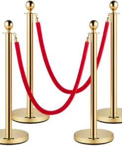 VEVOR Gold Stanchion Set with Red Velvet Ropes - 4PCS Crowd Control Barriers