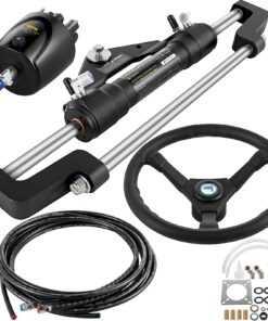 VEVOR Hydraulic Boat Steering Kit 300HP with 6m (20ft) Nylon Hose and 34cm (13.5in) Steering Wheel for Outboard Systems