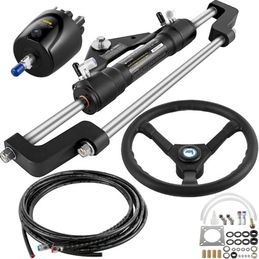 VEVOR Hydraulic Boat Steering Kit 300HP with 6m 20ft Nylon Hose and 34cm 135in Steering Wheel for Outboard Systems