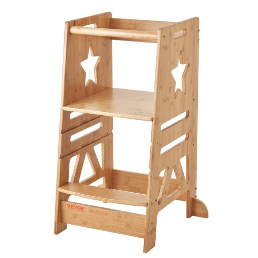 VEVOR Adjustable Wooden Toddler Step Stool with Safety Rail