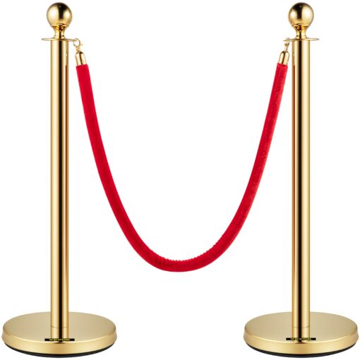 VEVOR Gold Stainless Steel Stanchions with Red Velvet Rope