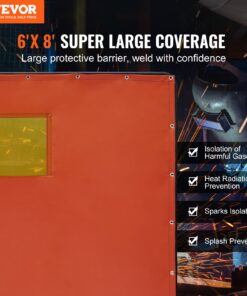 1.8 x 2.4 m (6' x 8') Flame-Resistant Vinyl Welding Curtain with 4 Wheels & Transparent Window for Workshop