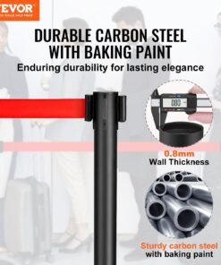 Carbon Steel Queue Posts with 3.35m (11ft) Red Retractable Belt