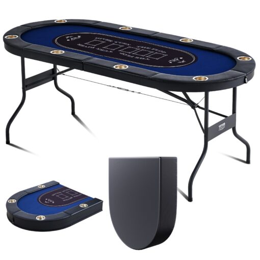 VEVOR 183 cm 72 inch 8 Player Foldable Poker Table with Padded Rails and Stainless Steel Cup Holders