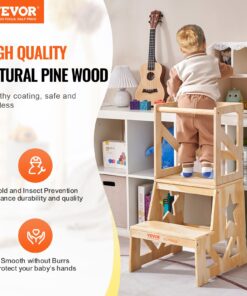 Natural Pine Wood Kitchen Helper with Safety Rail