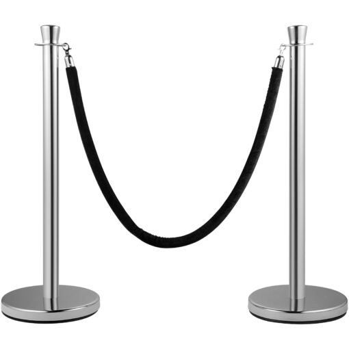 VEVOR Steel Crowd Control Stanchion Set with 15 m 5 ft Black Velvet Rope