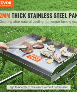 59.7cm x 40.6cm (23.5" x 16") Pre-Seasoned Non-Stick Rectangular Griddle Pan with Detachable Handles and Oil Groove for BBQ and Gas Grills