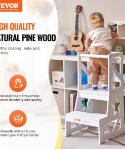 Natural Pine Wood Kitchen Helper with Safety Rail