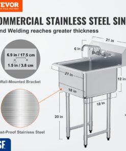 53x104 cm (21x41 inches) Commercial Single Bowl with Faucet and Legs