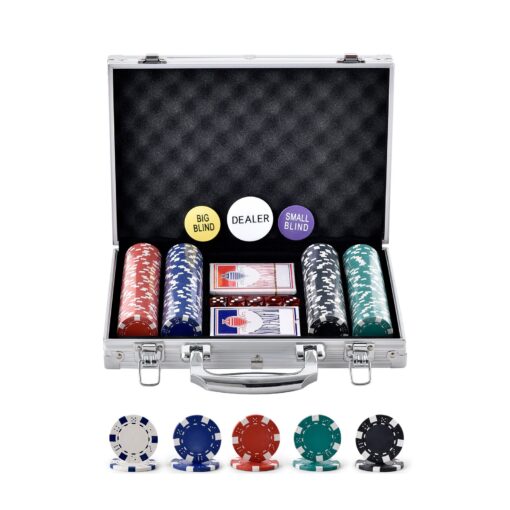 VEVOR 200 Piece Poker Chip Set with Aluminum Case 115g 041 oz Casino Chips