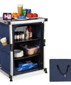 VEVOR Portable Camping Kitchen Table with 3-Tier Storage Shelves