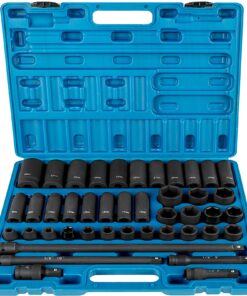 VEVOR 43-Piece 1/2 Inch (12.7mm) Impact Socket Set with Metric Standard/Deep Sockets 9-30mm & Extension Bars